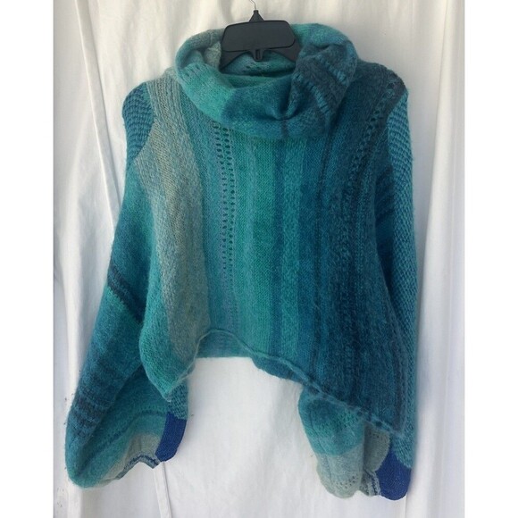 Free People Cloud Kicker Sweater XS S Ombre Blue Cowl Neck Alpaca Blend Balloon - Picture 6 of 12